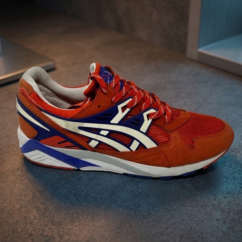 Asics Gel Kayano Trainer Mens Orange Blue White Sneakers H5A4L Size 11.5